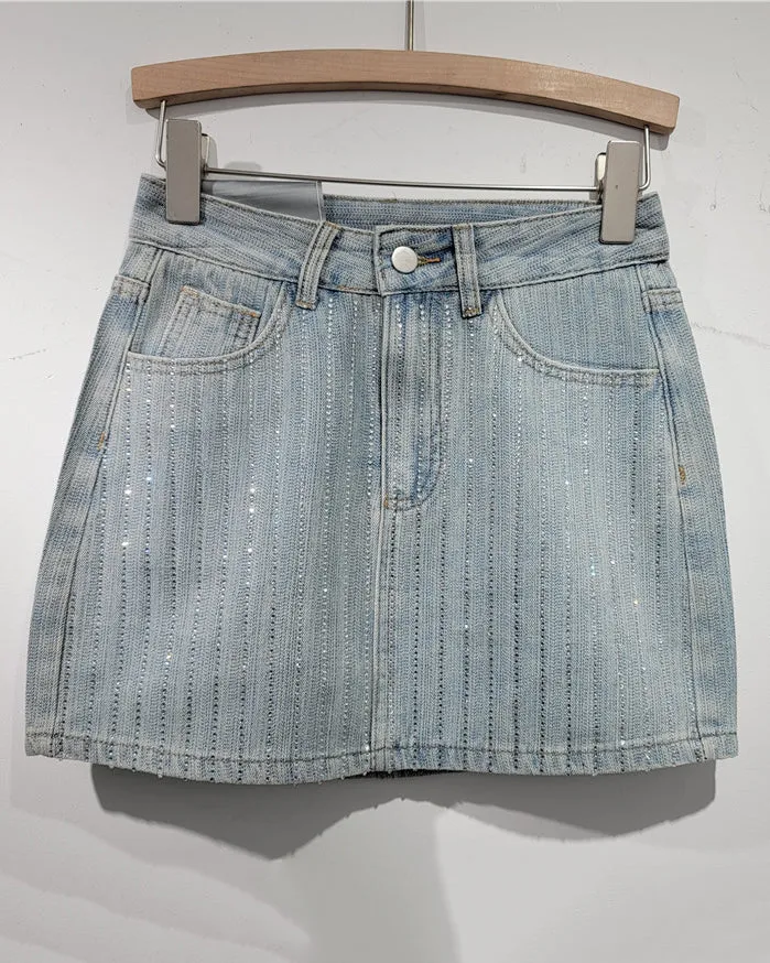 A-Line Denim High-Waisted Loose Scalloped Skirt