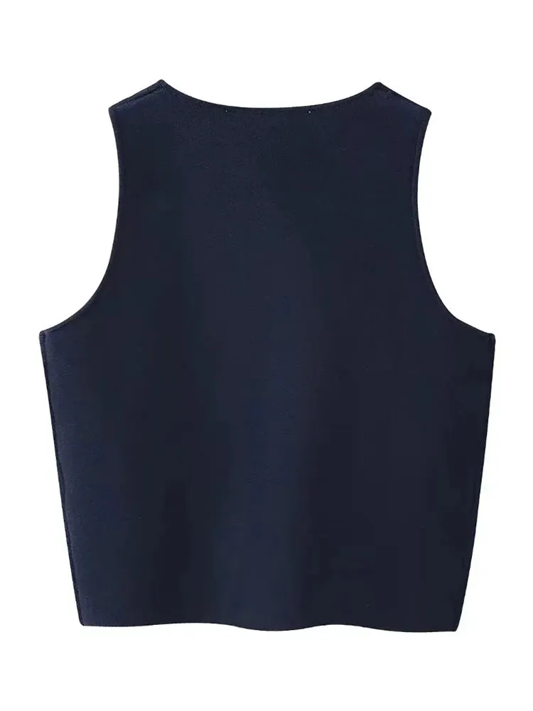 A&A Chic Sleeveless Knitted Navy Vest Top