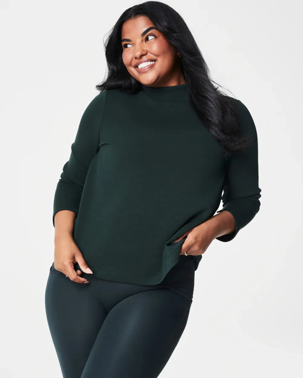 AirEssentials Mock Neck Top, Essex Green