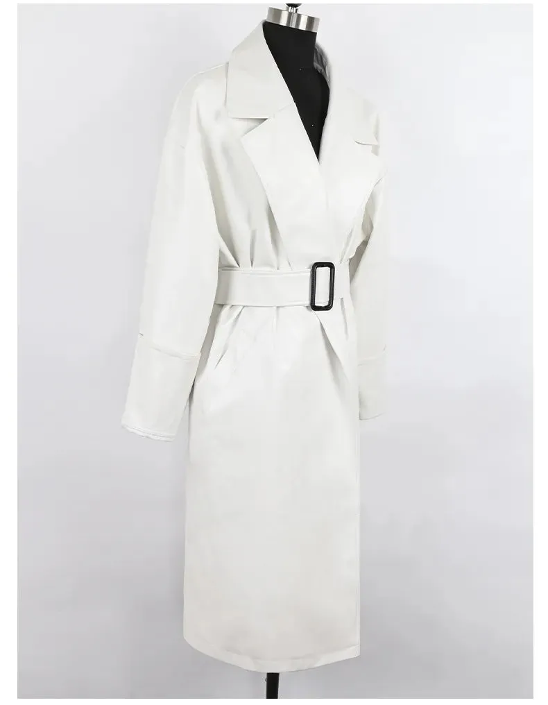 Amelia Luxe Long Leather Trench Coat