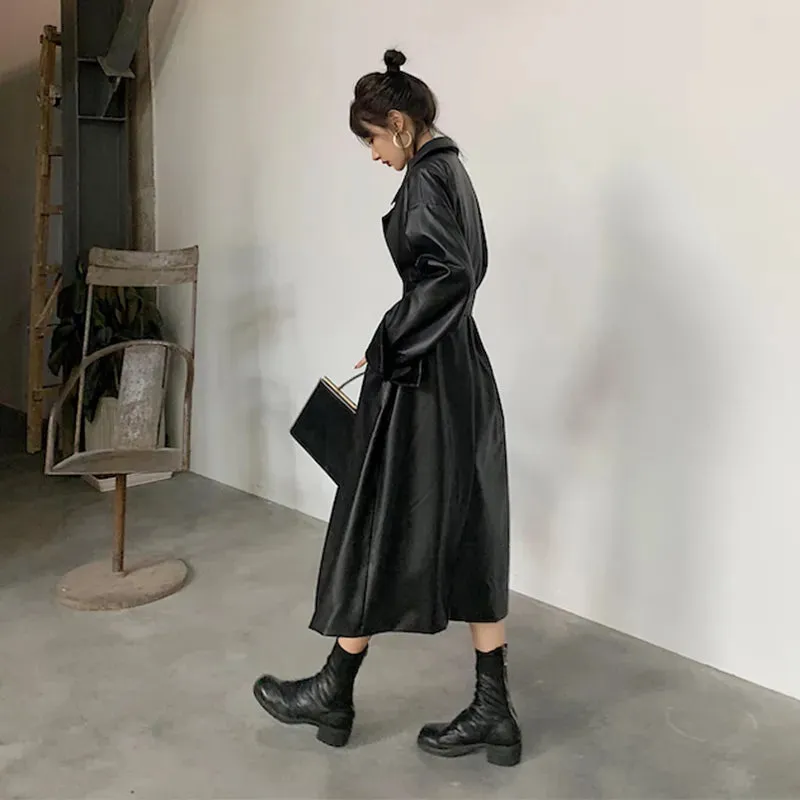 Amelia Luxe Long Leather Trench Coat