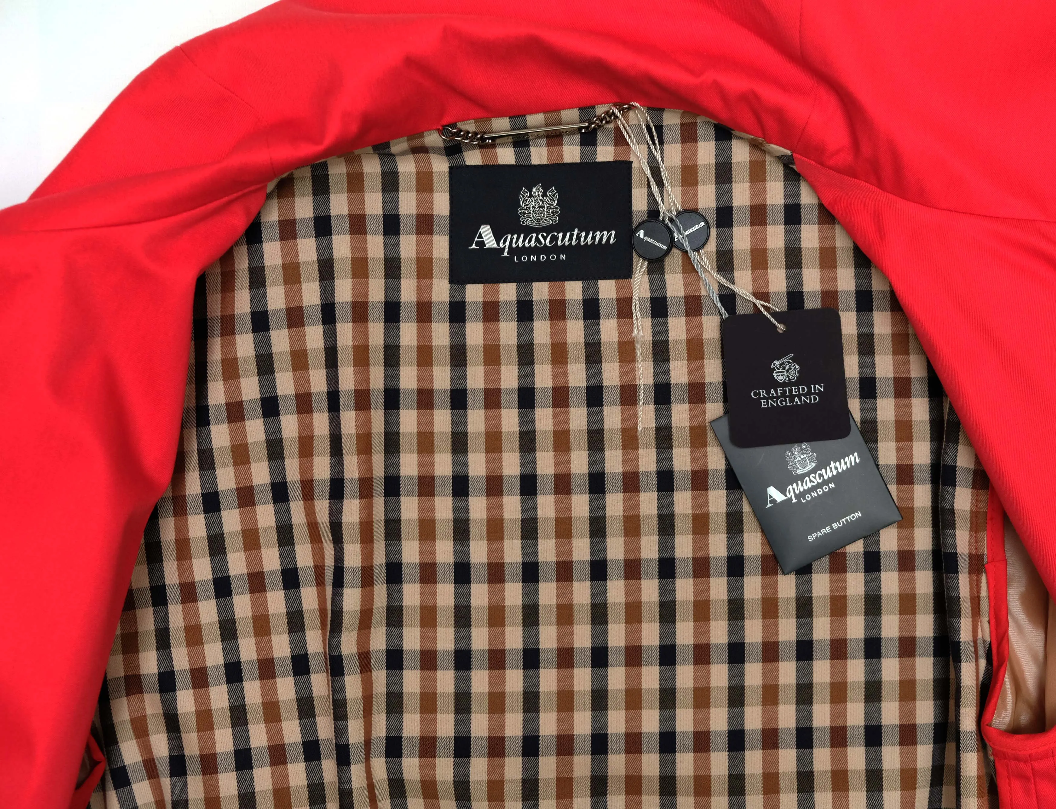 Aquascutum Belted Raincoat in Red with Wide Collar, UK12