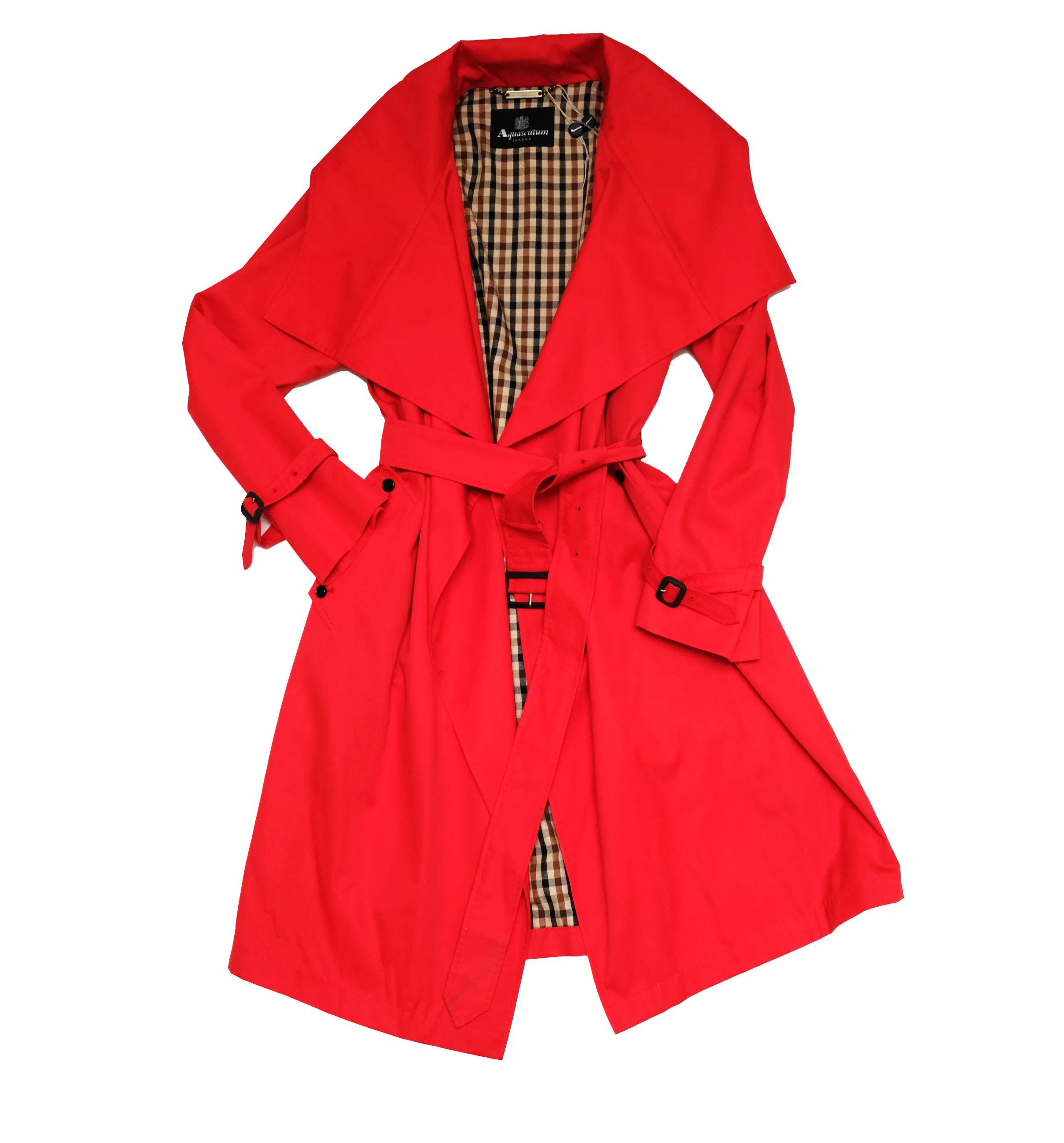 Aquascutum Belted Raincoat in Red with Wide Collar, UK12