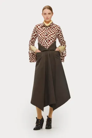 Asymmetrical Hem High-Waisted Denim Skirt Brown