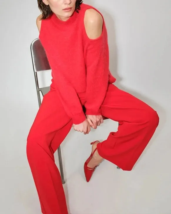 AVIEL OPEN SHOULDER SWEATER | BRIGHT RED