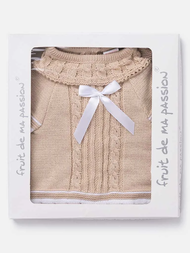 Baby Girl 3-piece Ribbon Knitted Gift Box Set-Beige