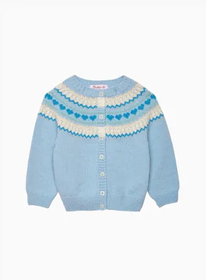 Baby Natasha Fair Isle Cardigan in Pale Blue