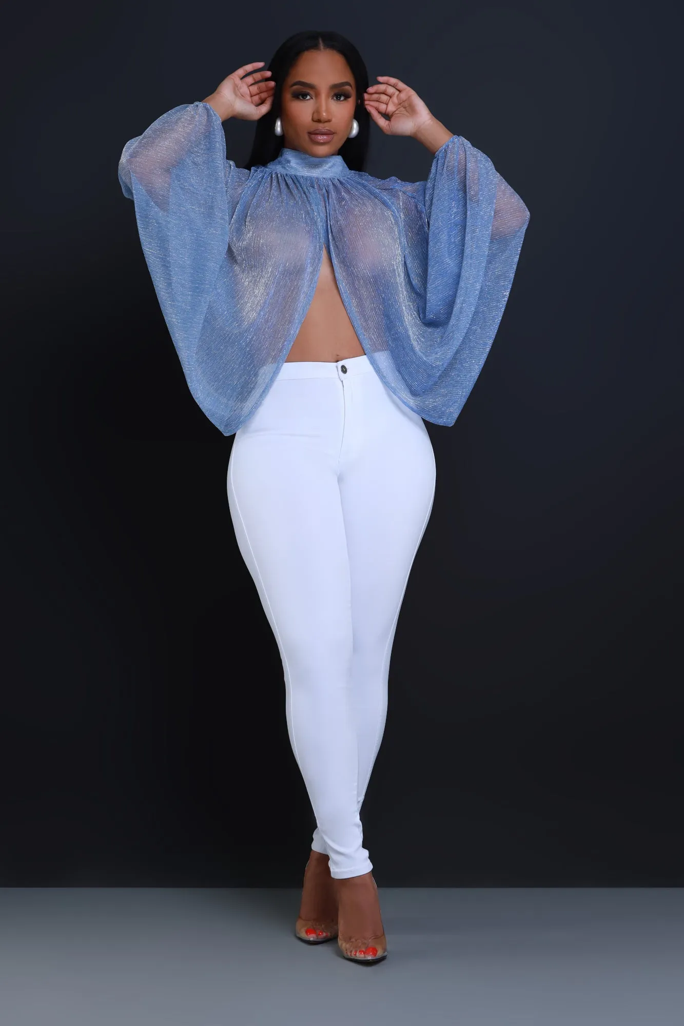 Backstage Pass Sheer Open Front Top - Blue