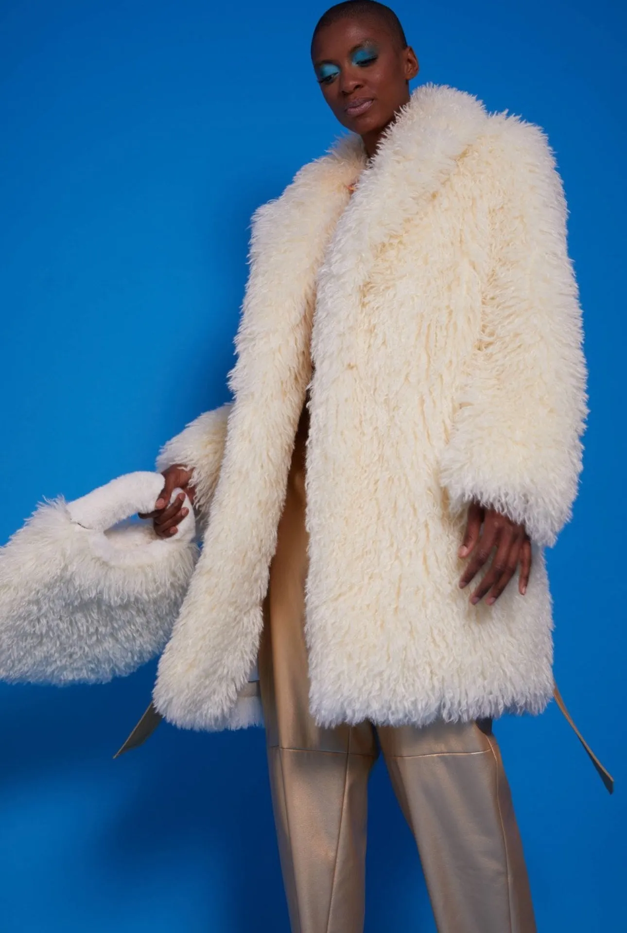 Bamboo Blend Faux Fur Shearling Coat