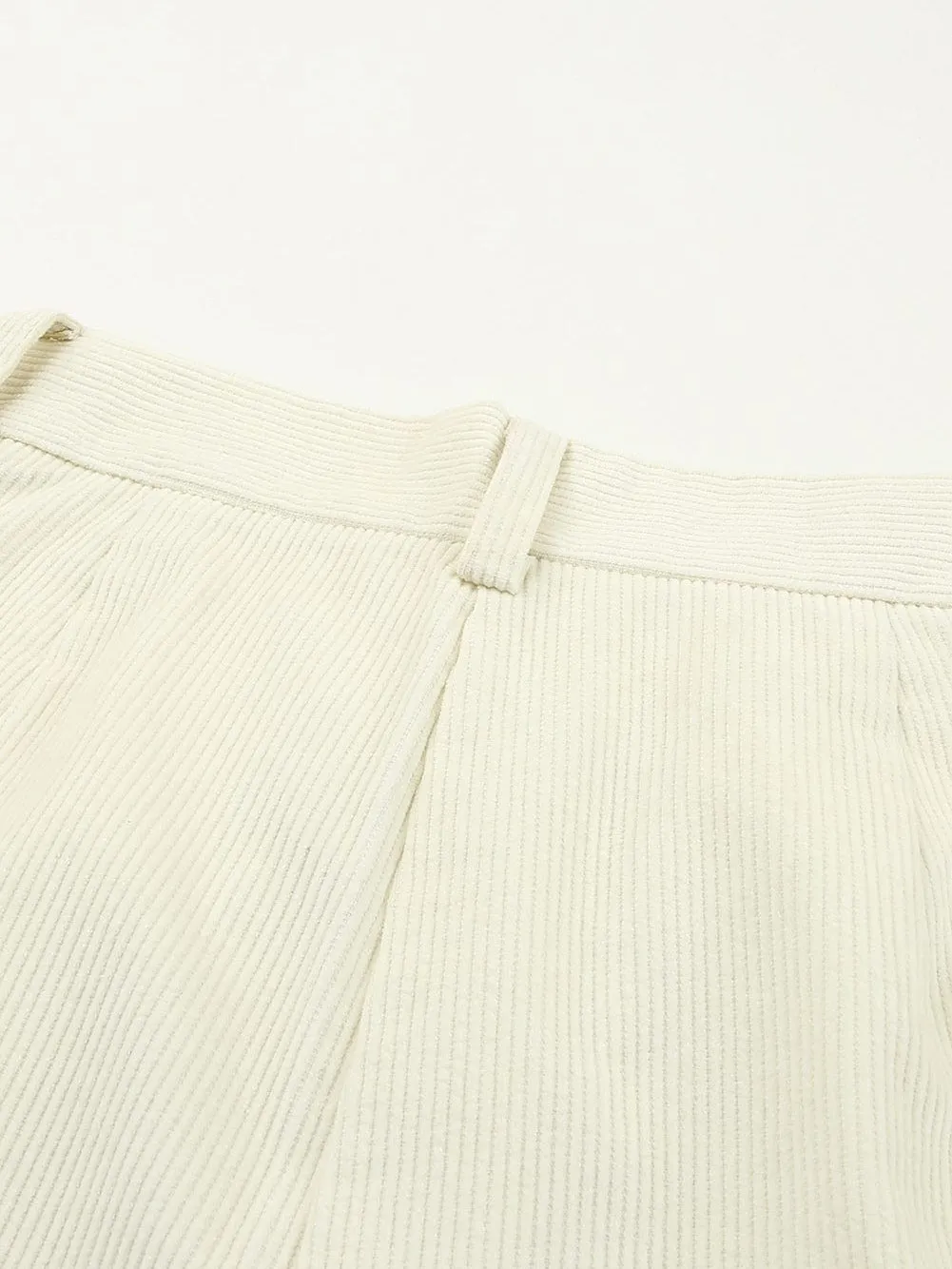 Beige Corduroy High Waist Trousers for Winter Casual Wear