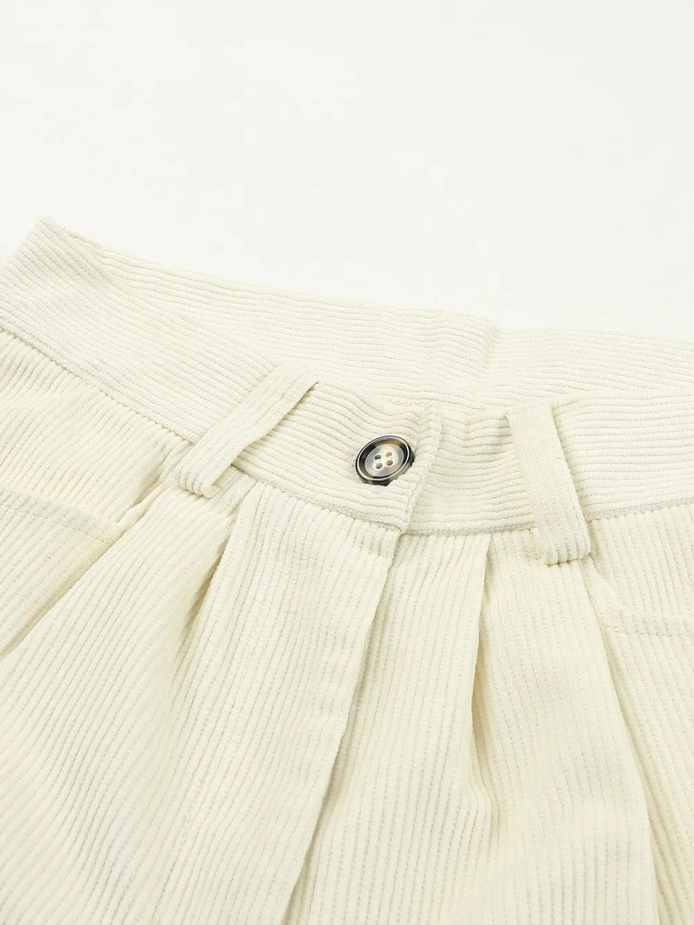 Beige Corduroy High Waist Trousers for Winter Casual Wear