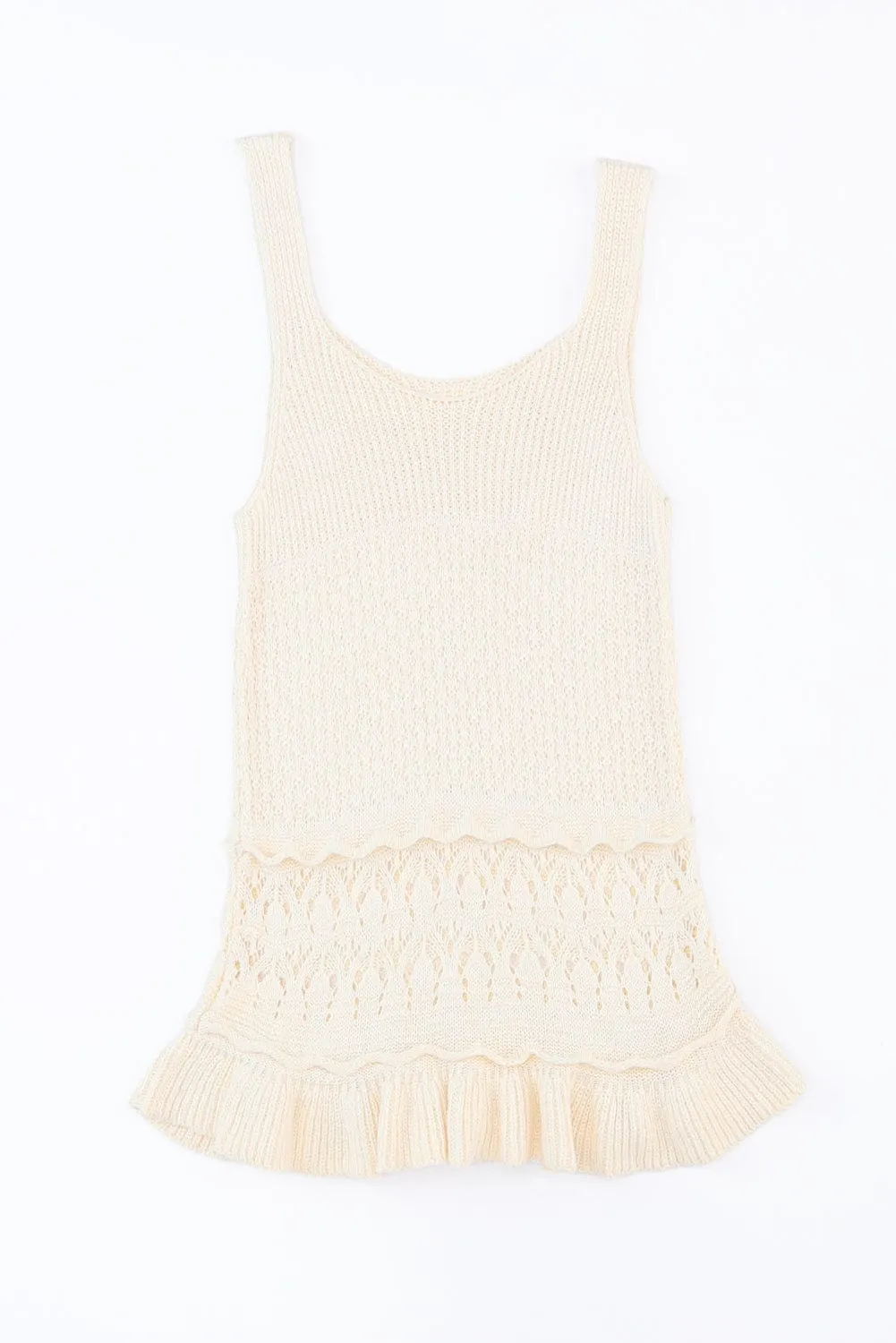 Beige Knitted Vest with Ruffled Crochet Hem