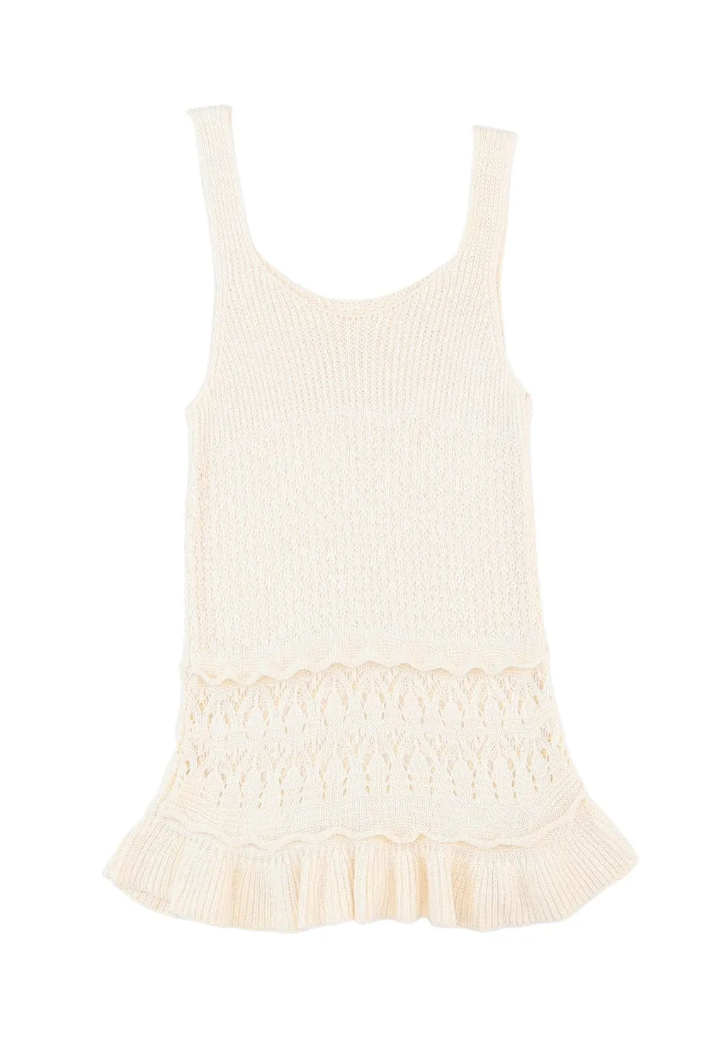 Beige Knitted Vest with Ruffled Crochet Hem