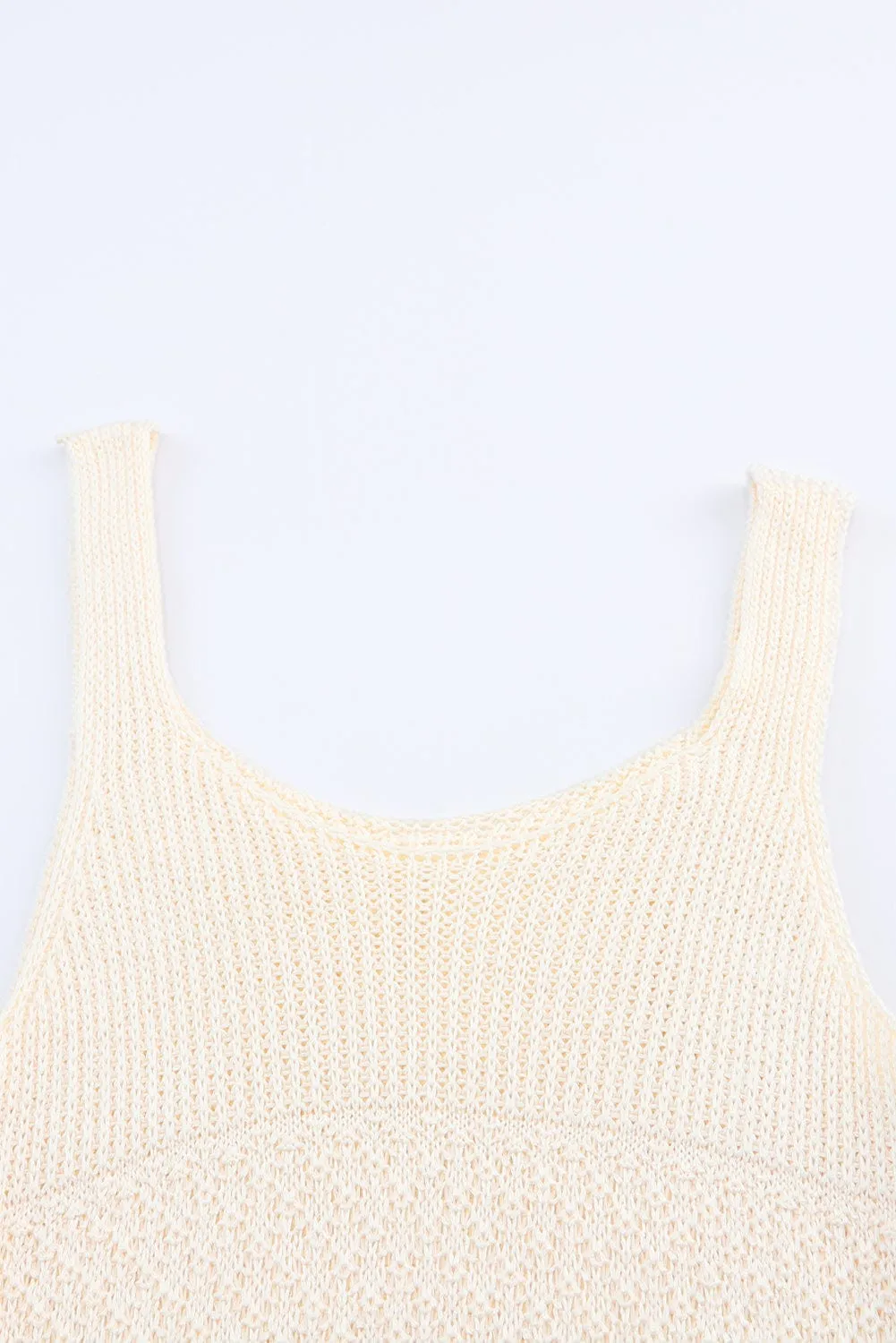 Beige Knitted Vest with Ruffled Crochet Hem