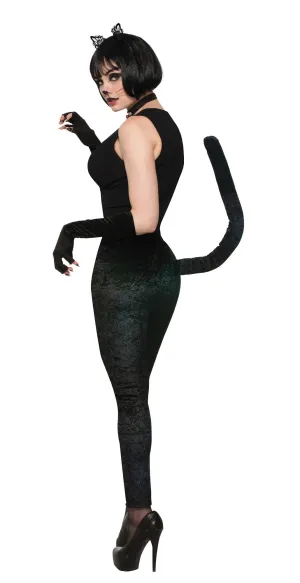 Black Cat Velvet Leggings With Tail