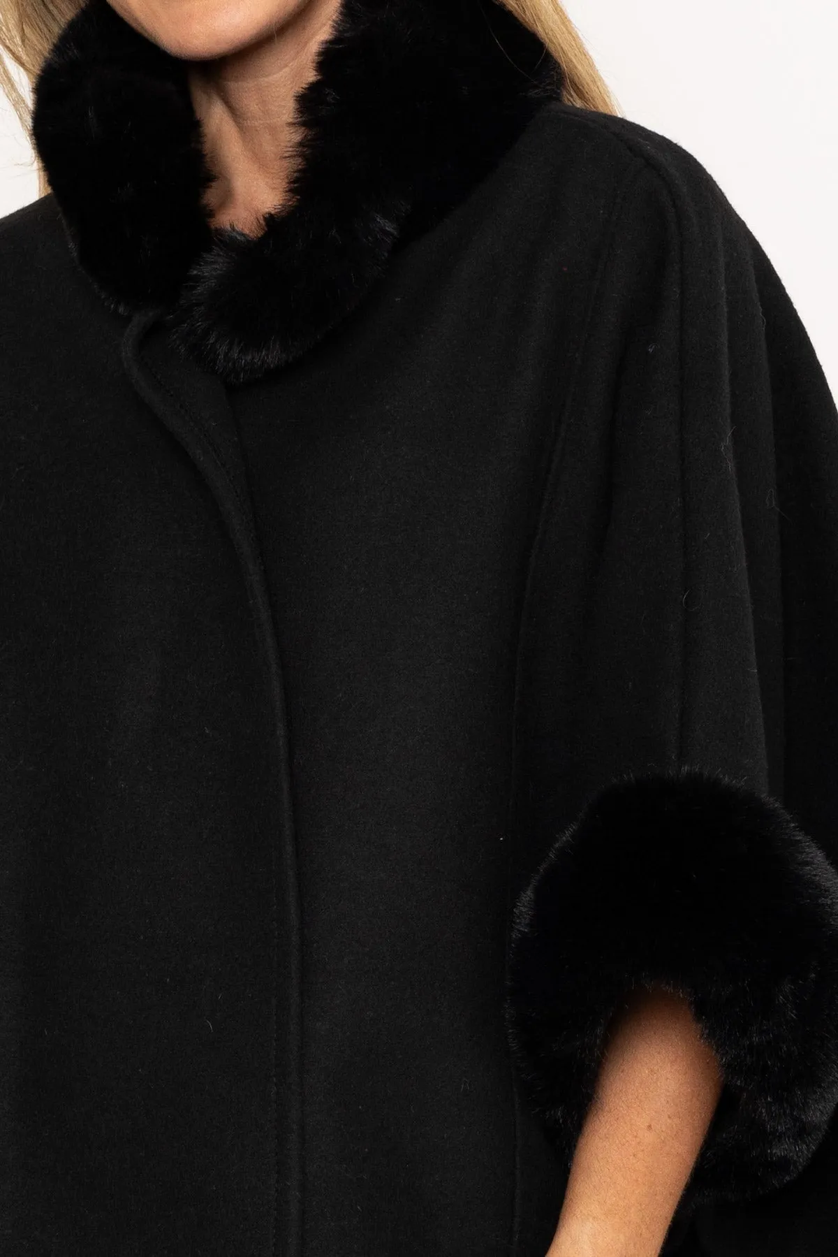 Black Fur Trim Cape Jacket