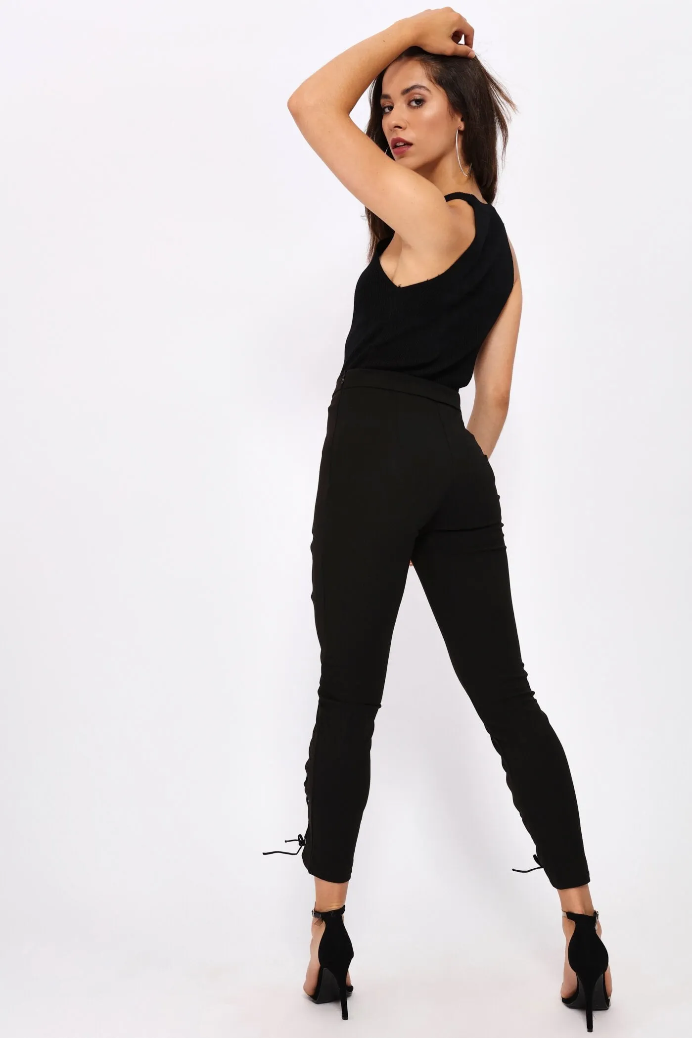 Black Knitted Vest With Ribbed Collar