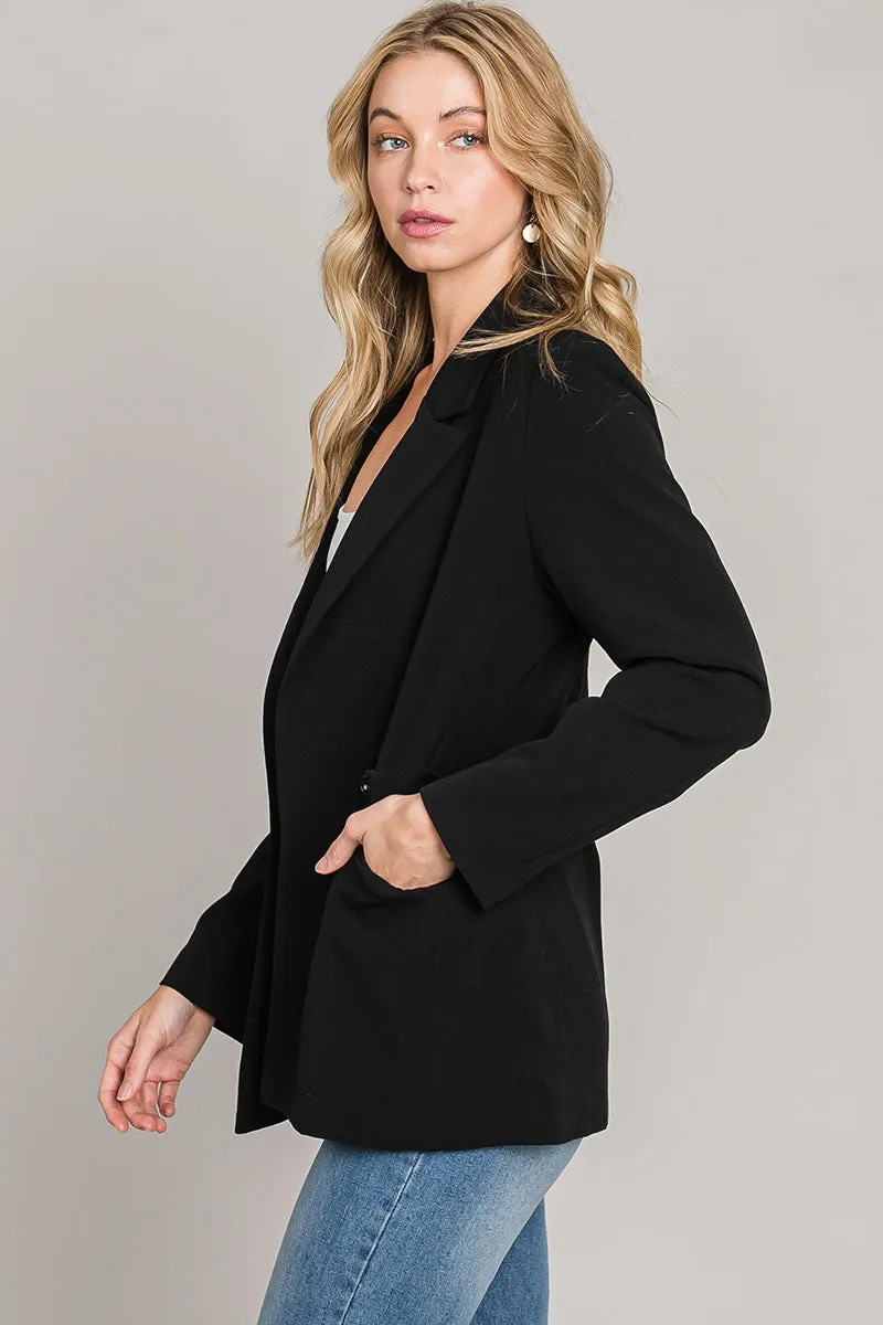 Black Open Double Breasted Blazer w/Pockets