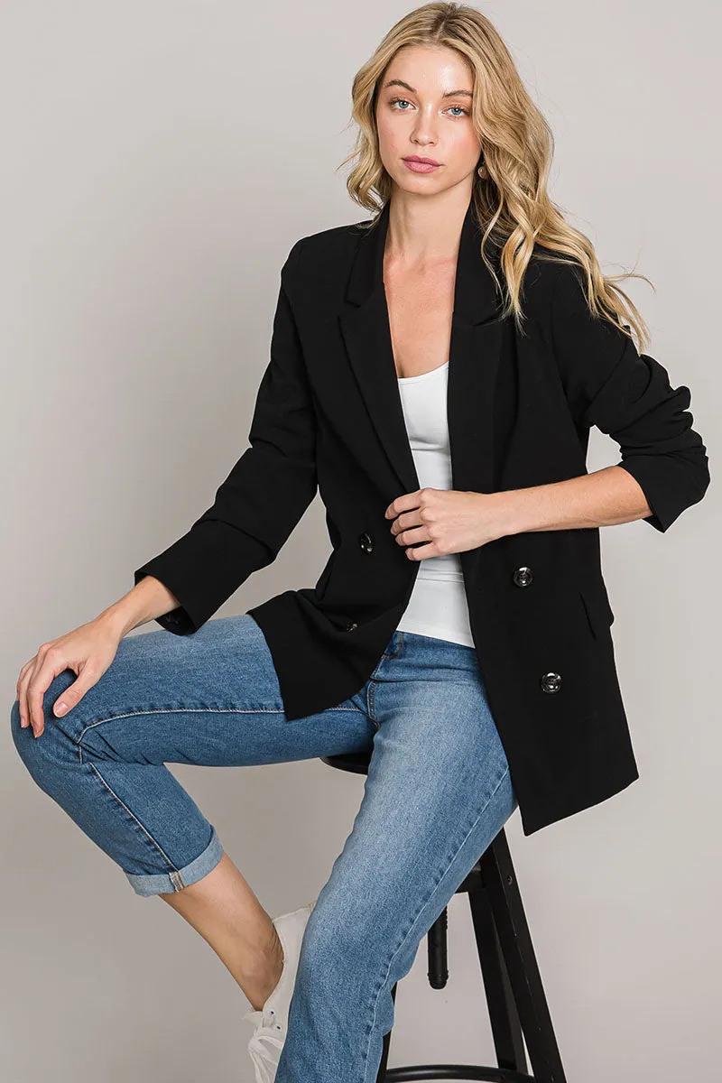 Black Open Double Breasted Blazer w/Pockets