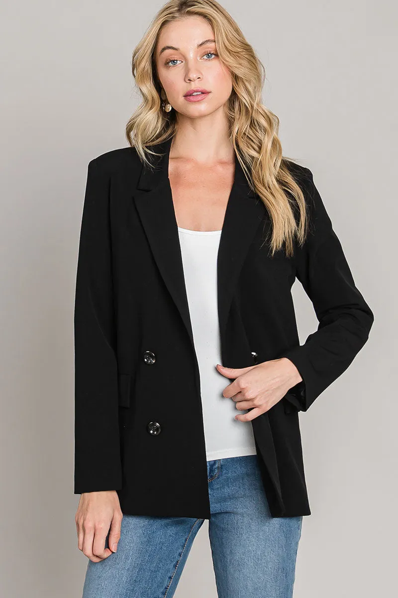 Black Open Double Breasted Blazer w/Pockets