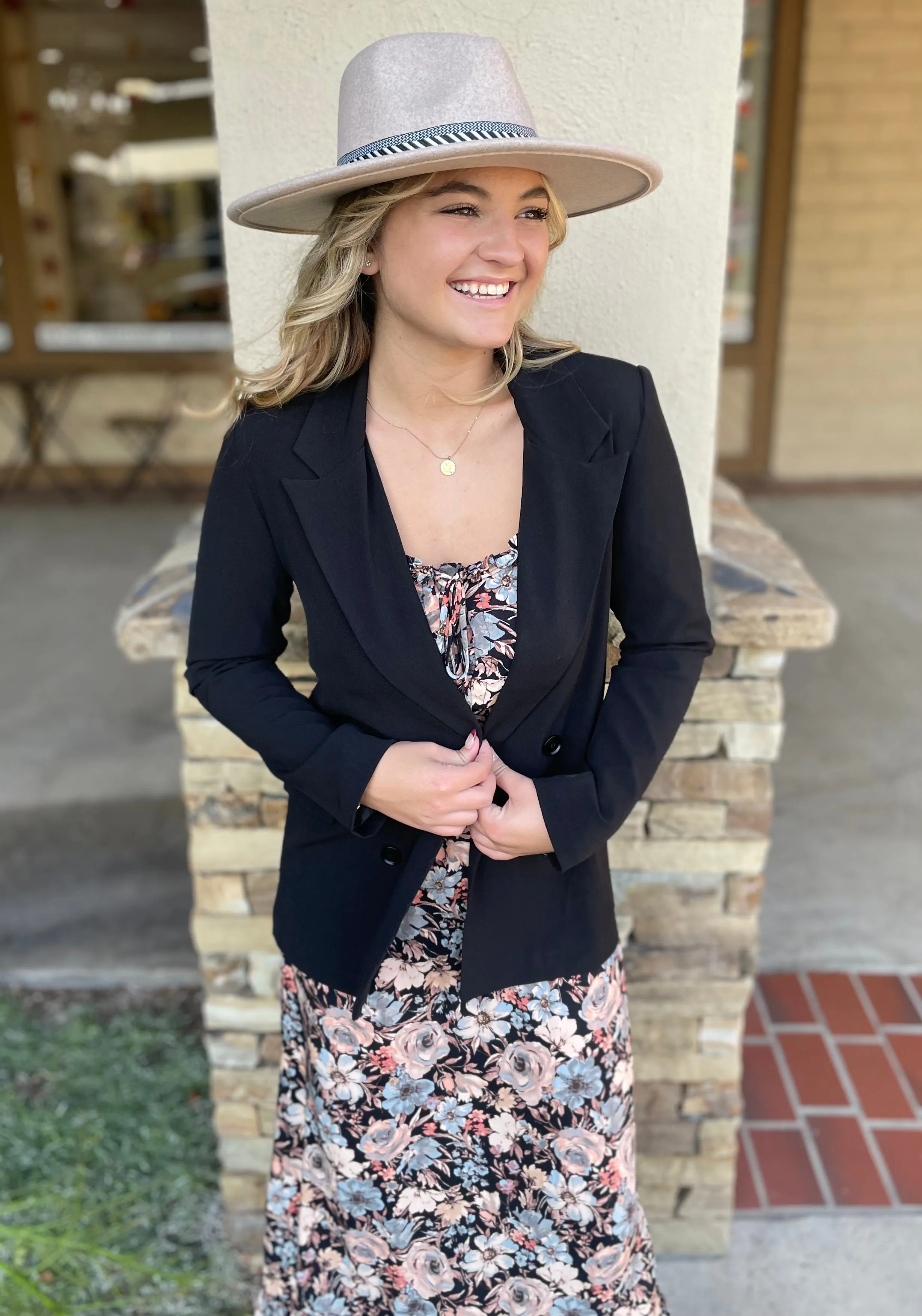 Black Open Double Breasted Blazer w/Pockets