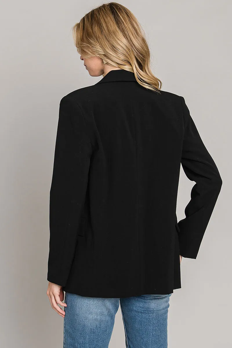 Black Open Double Breasted Blazer w/Pockets