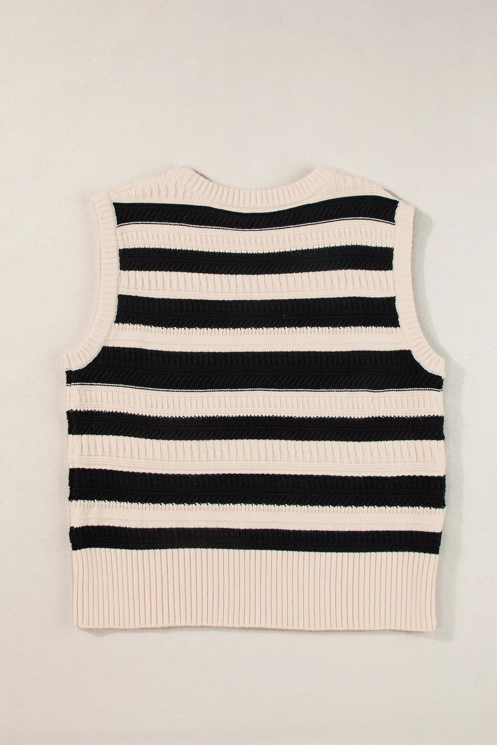 Black Stripe Ribbed Trim Knitted Sweater Vest