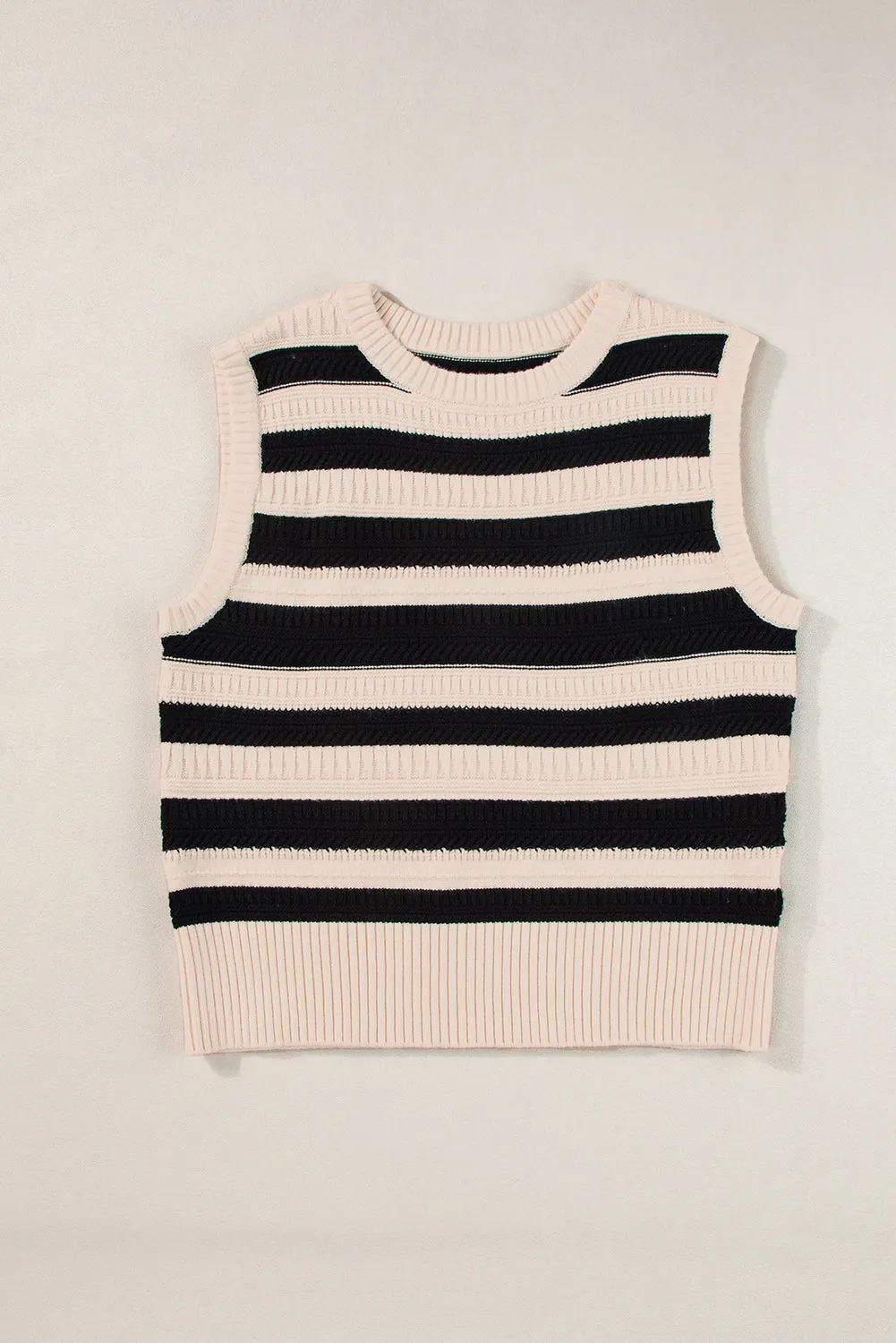 Black Stripe Ribbed Trim Knitted Sweater Vest