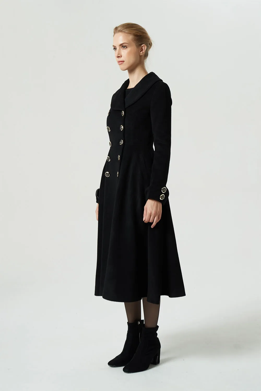 black winter double breasted wool coat  1976#