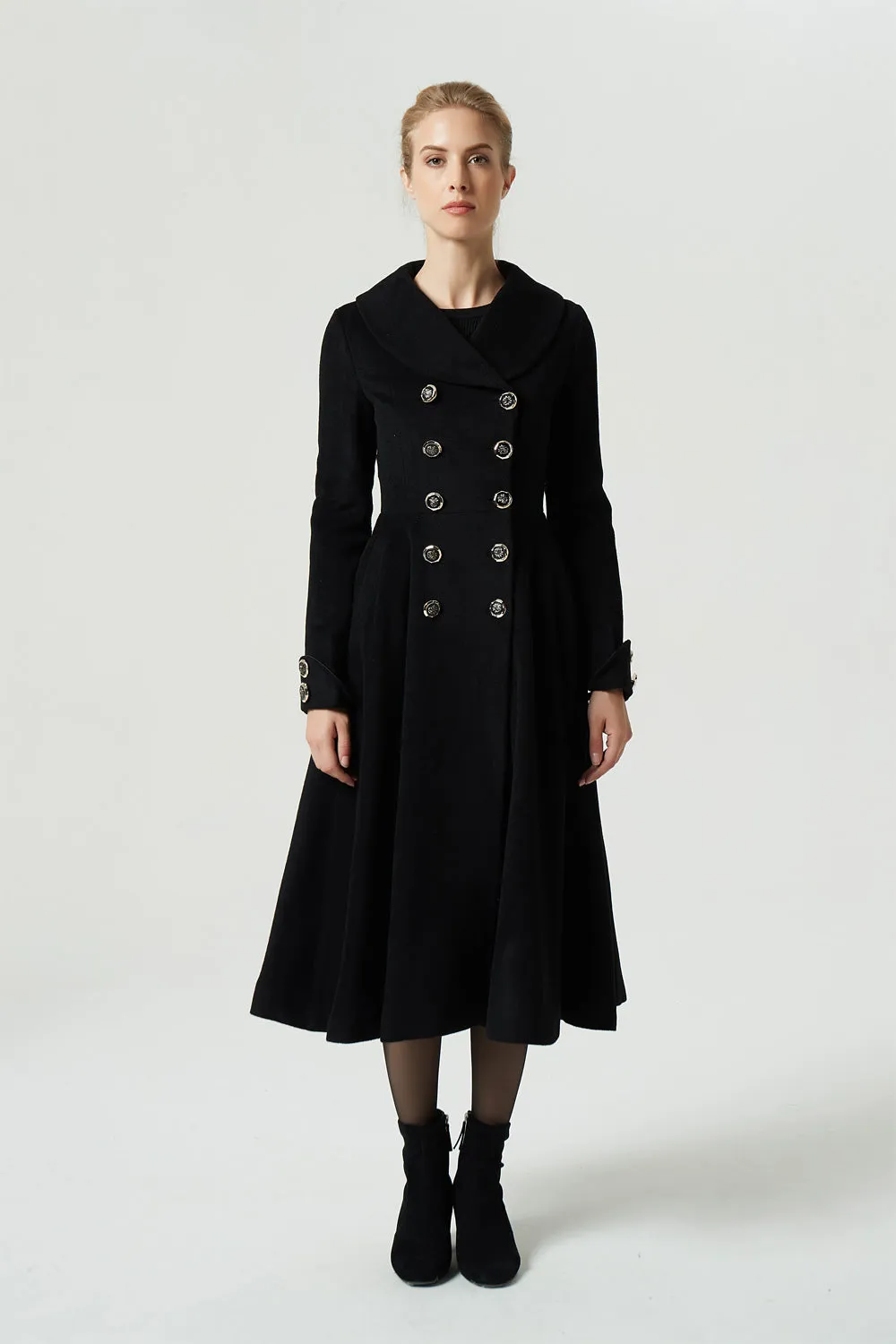 black winter double breasted wool coat  1976#