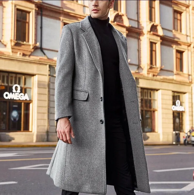 British men's long trench coat wool