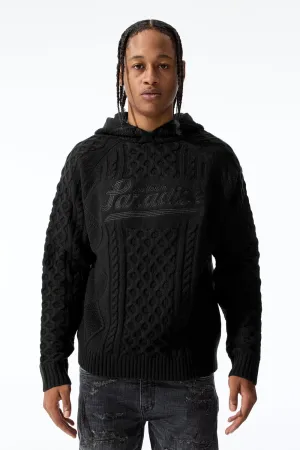 Cable Knit Hooded Sweater (Black)