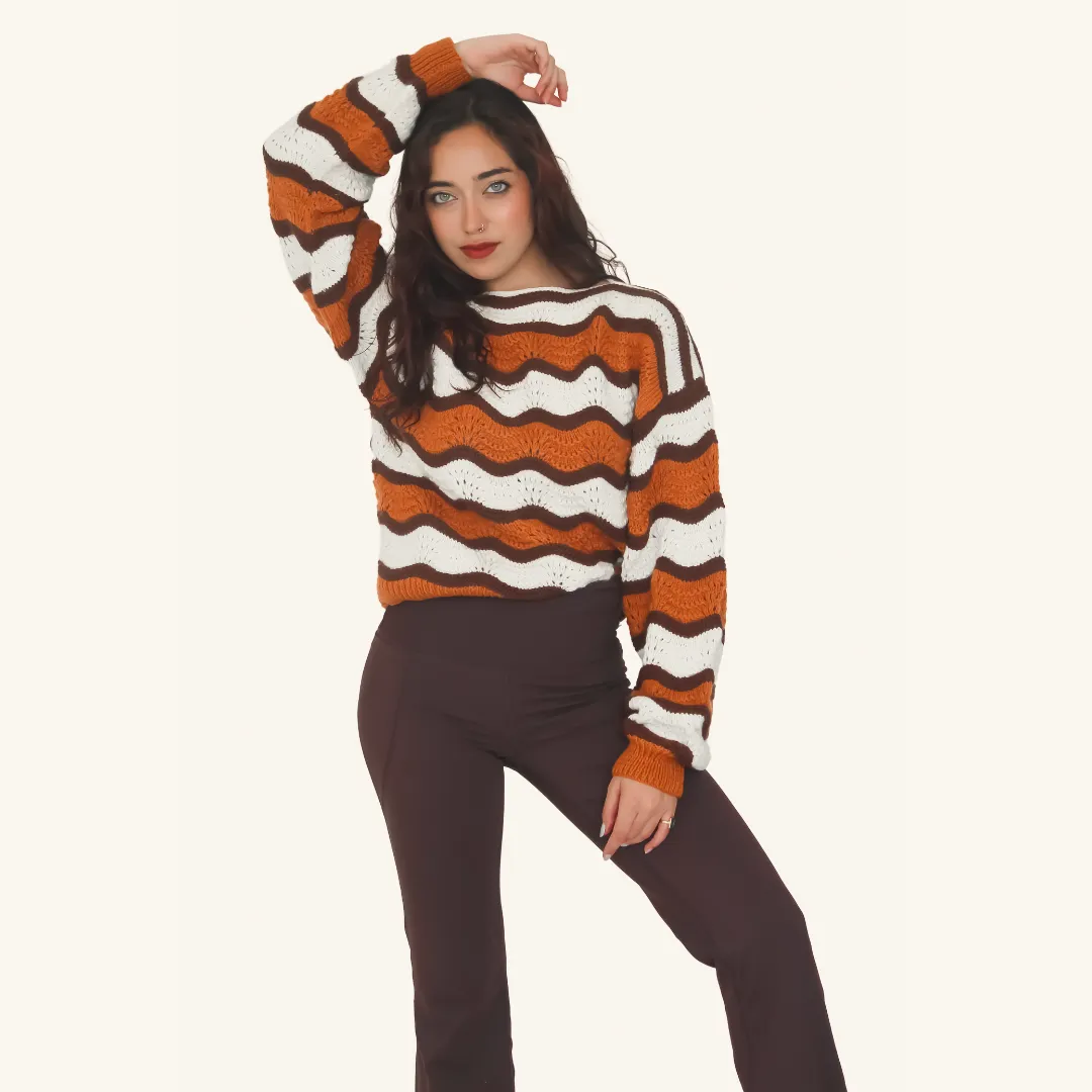 Camellia Pullover – Handknitted Stripes for Modern Women