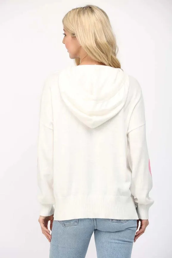 Cashmere Blend Heart Intarsia Knit Hooded Sweater