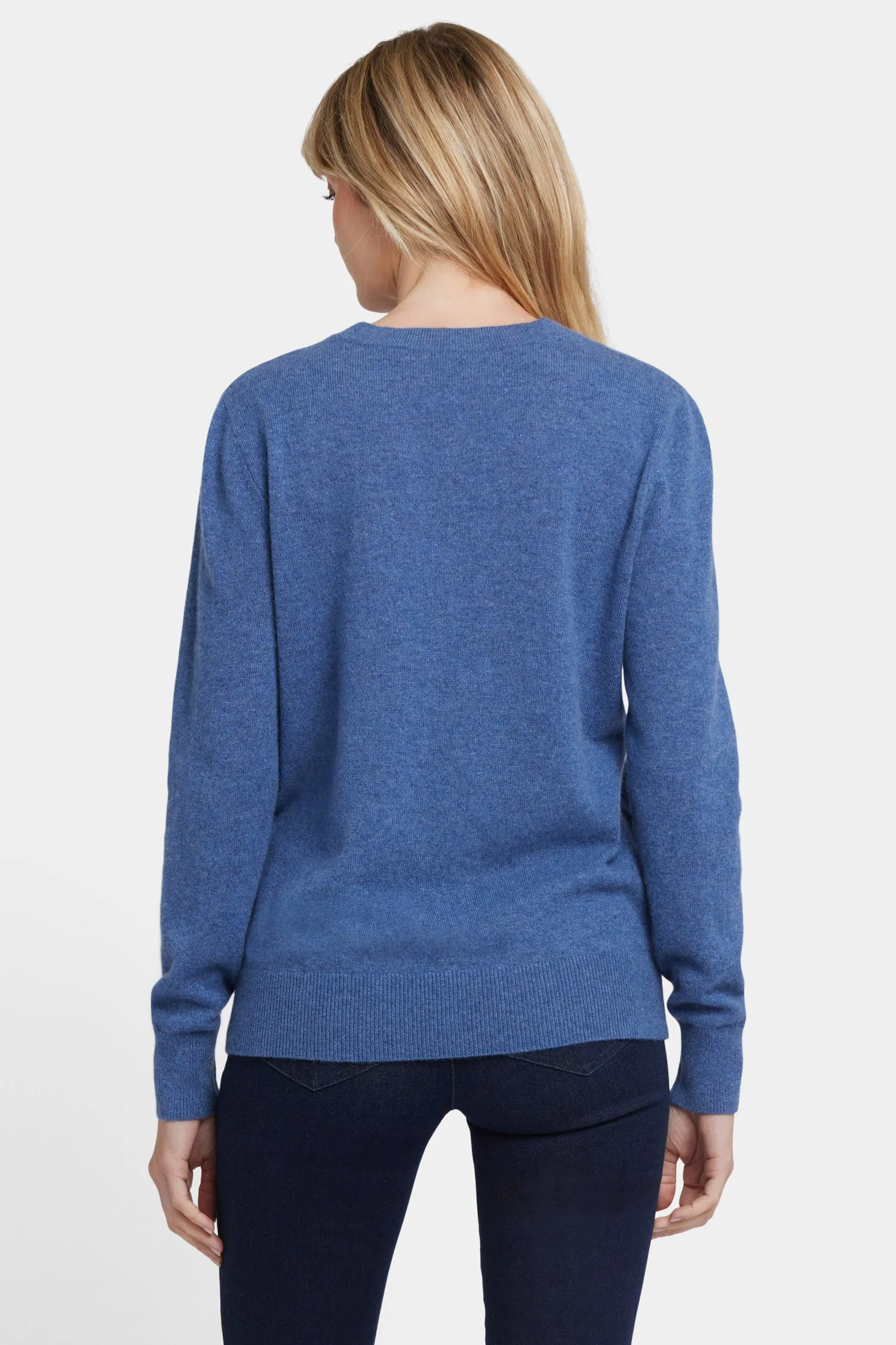 Cashmere Crewneck Cardigan - Heather Blue