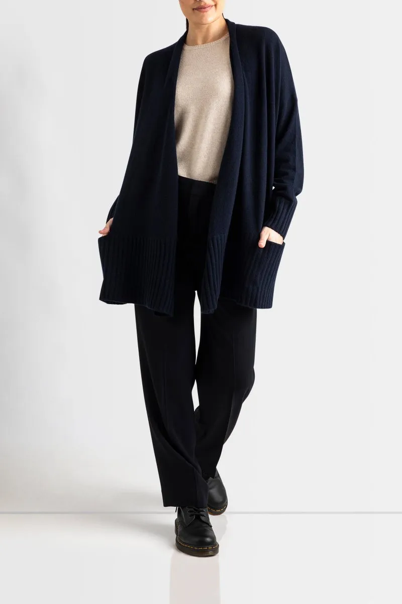 Cashmere Suzanne Draped Cardigan in Ink (low stock)