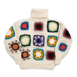 Chamula Granny Square Turtleneck Pullover Ivory