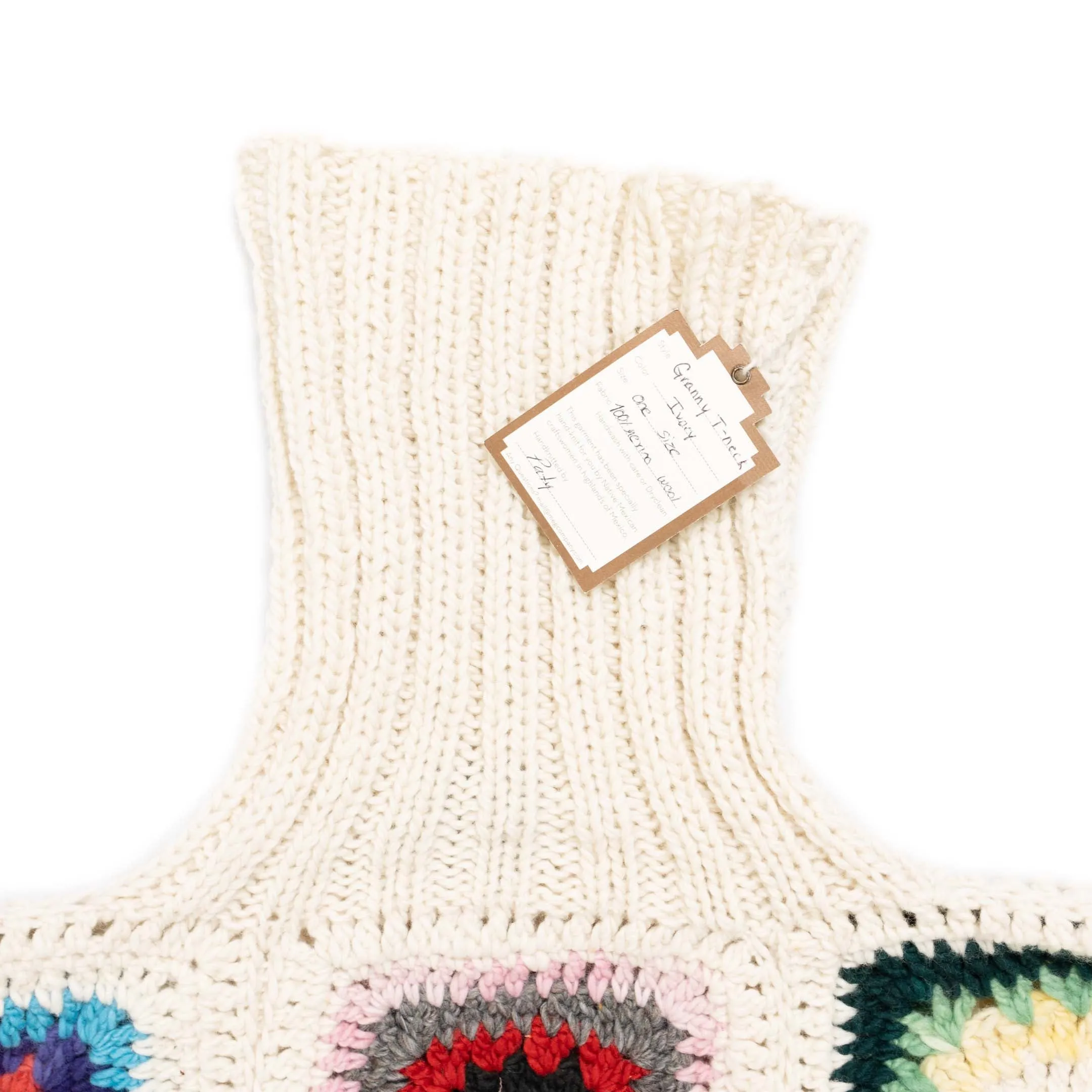 Chamula Granny Square Turtleneck Pullover Ivory