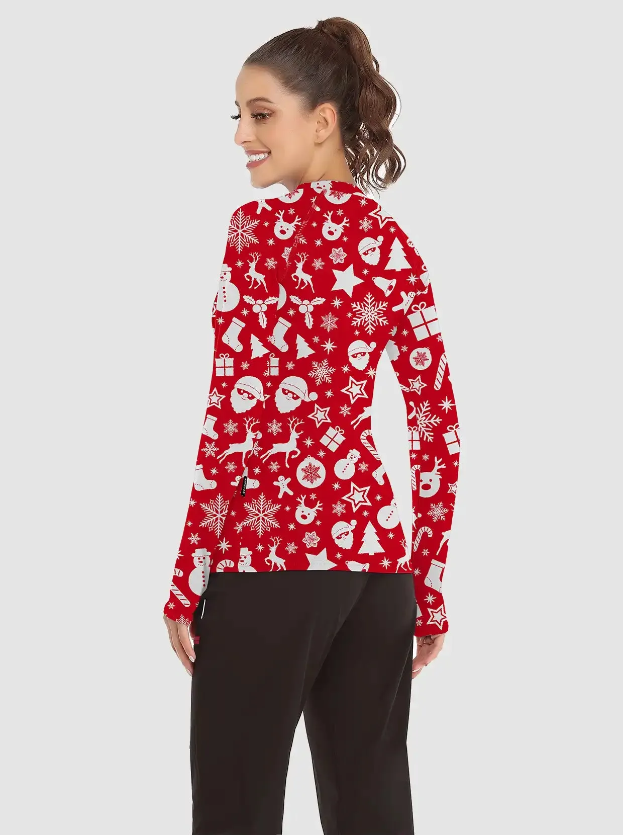 Christmas White Santa Pattern Crew-neck long-sleeve Fleece Top