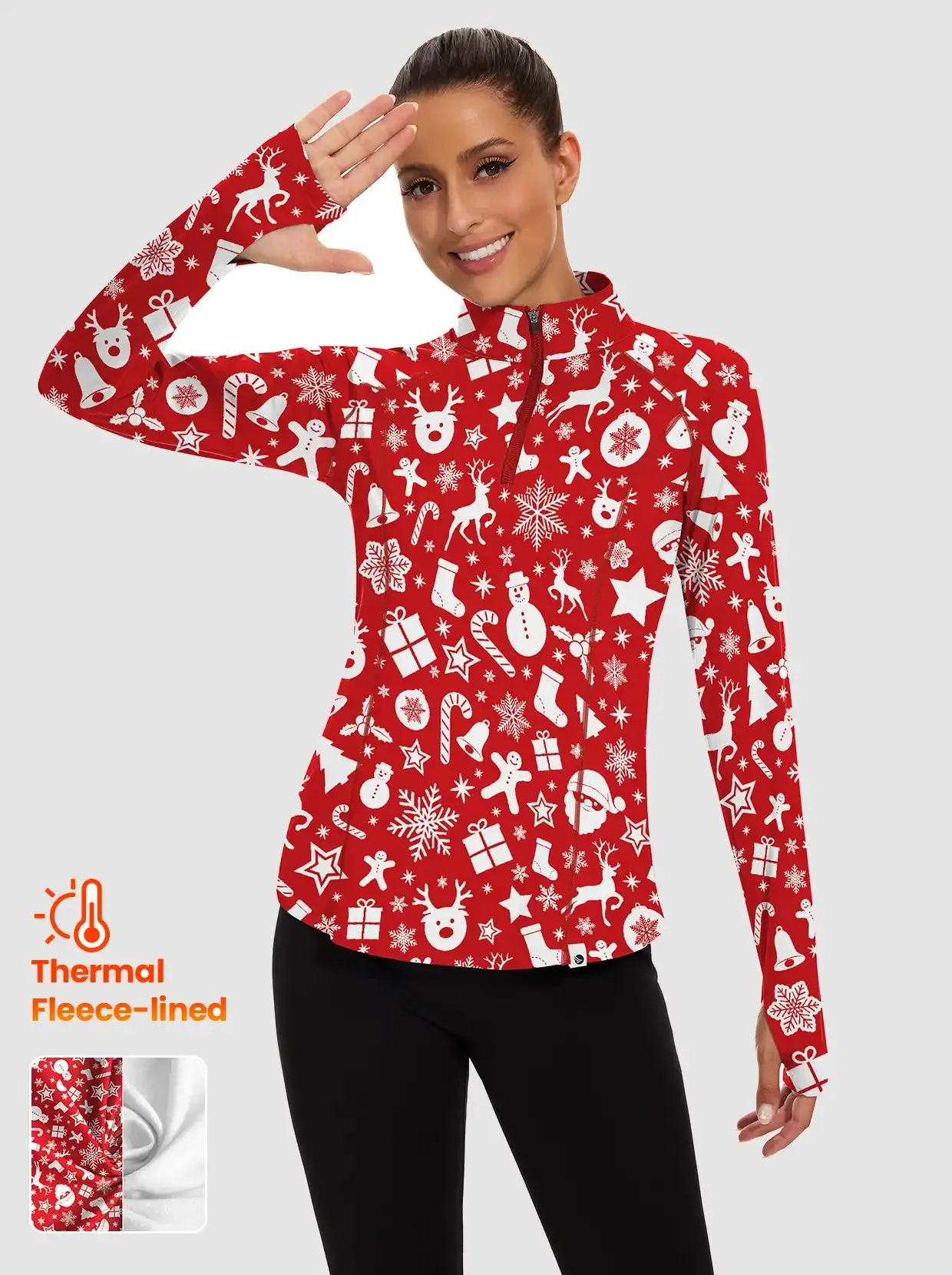 Christmas White Santa Pattern Crew-neck long-sleeve Fleece Top