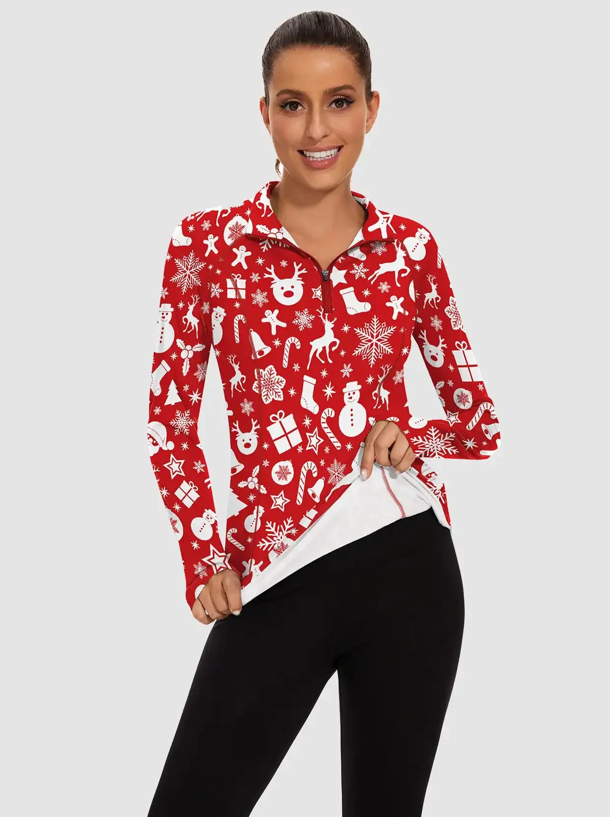 Christmas White Santa Pattern Crew-neck long-sleeve Fleece Top