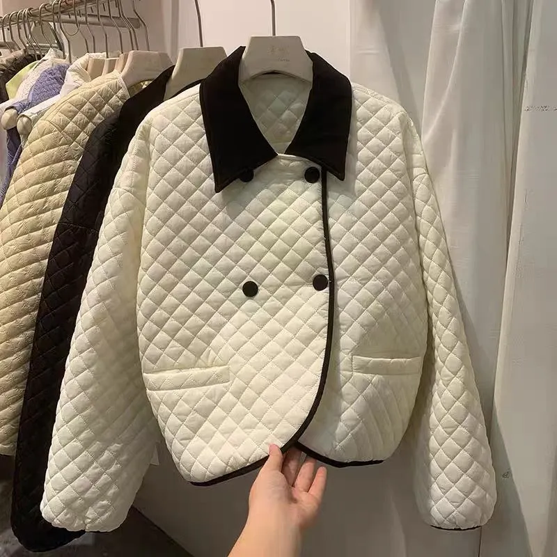 Classic Black & White Quilted Double-Breasted Jacket