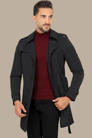 Classic Double-Breasted Black Trench Coat