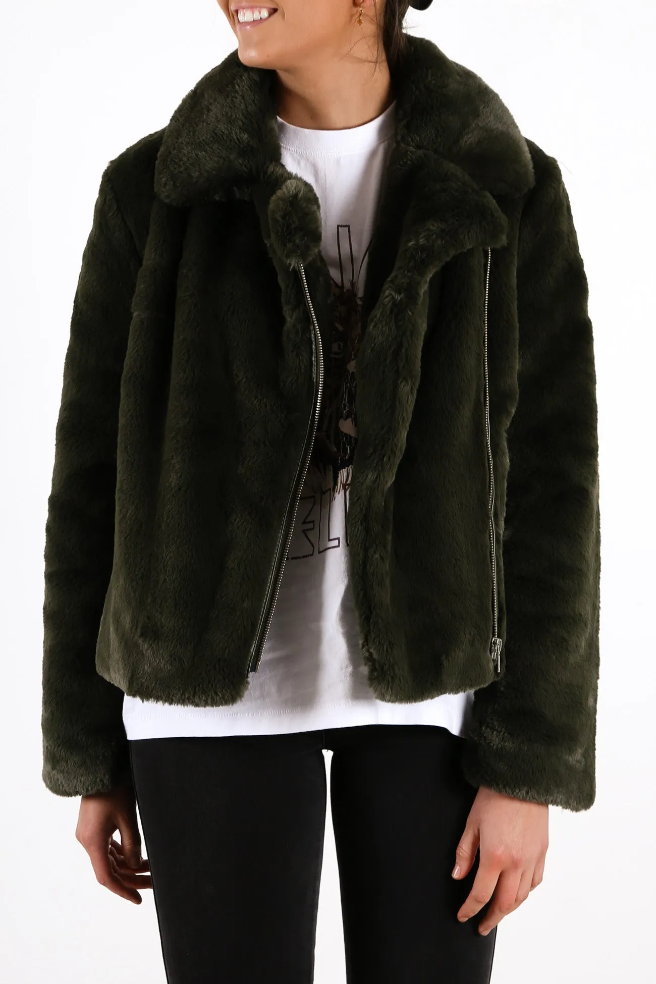 Classic Faux Fur Jacket Forest