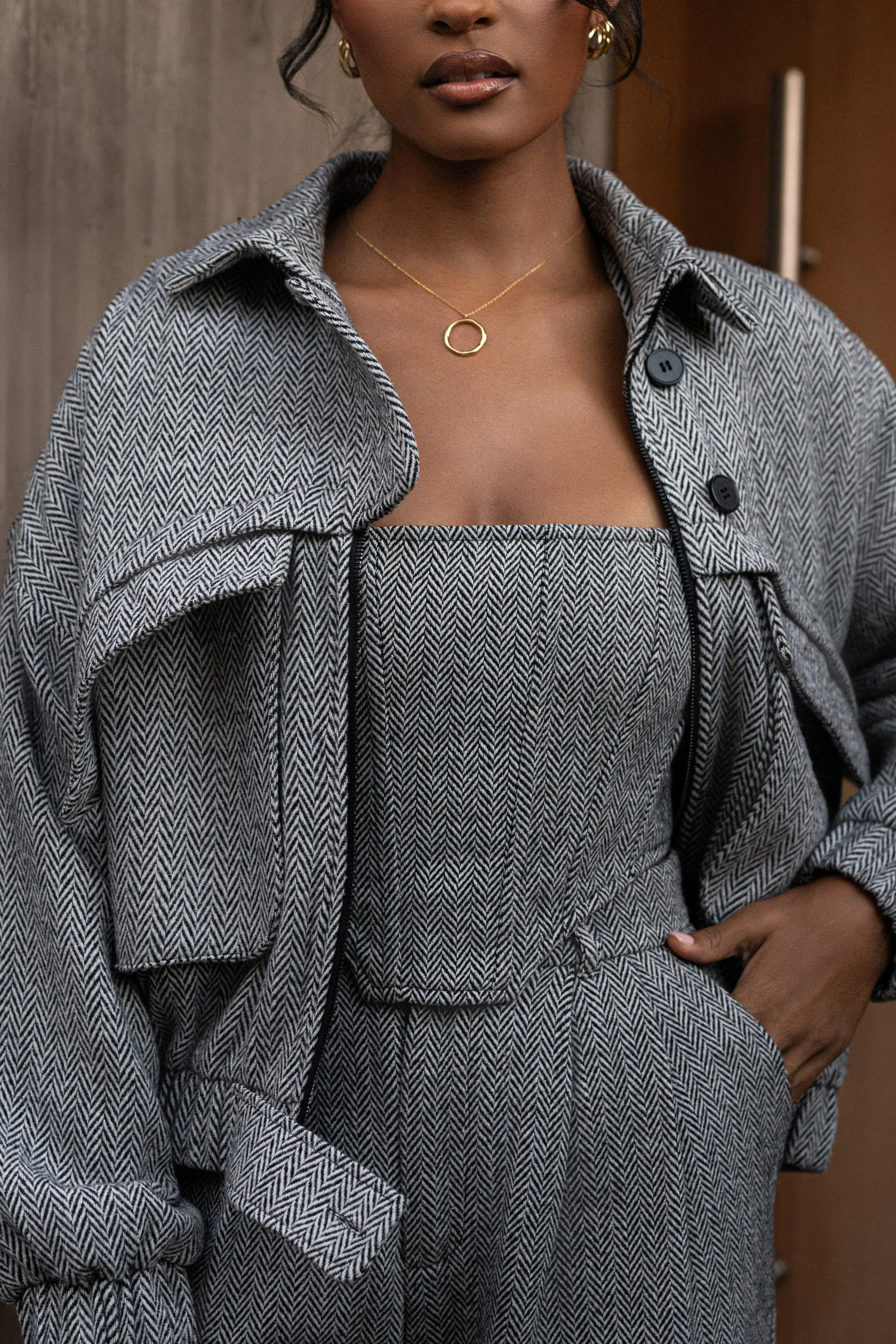 Classic Herringbone Bomber Jacket