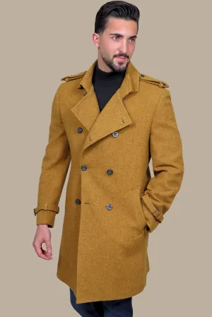 Commanding Style: Double-Breasted Military Mustard Coat