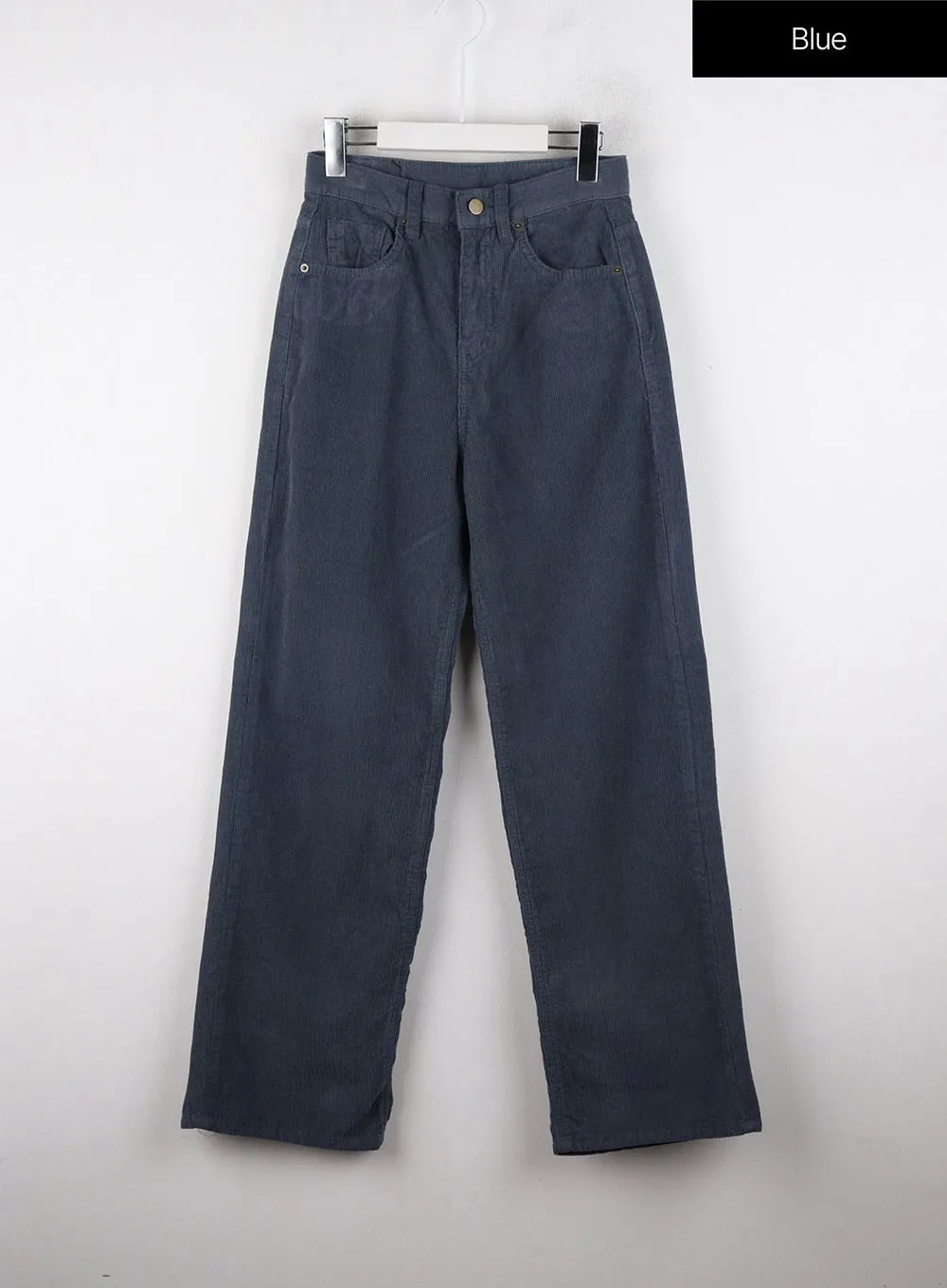 Corduroy Mid-Waist Solid Straight Pants OD320