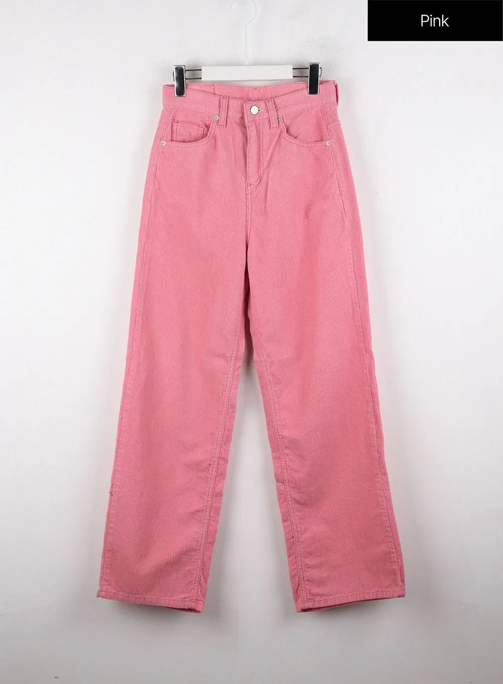 Corduroy Mid-Waist Solid Straight Pants OD320