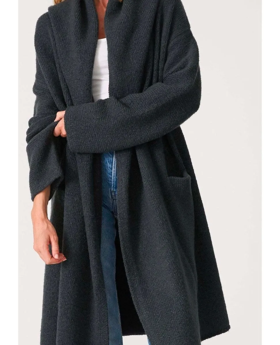 Cozy Oversized Two Pocket Hooded Cardigan Pine