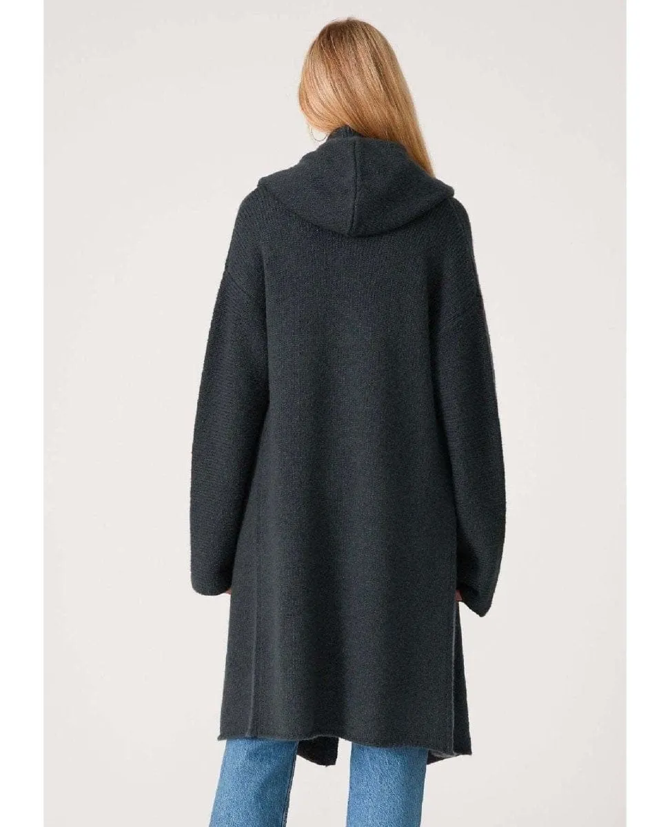 Cozy Oversized Two Pocket Hooded Cardigan Pine